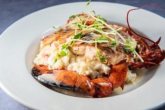 Product: Lobster Risotto Add Pan Seared Salmon - Cal's Wood-Fired Grill & Wine Bar in West Springfield, MA Bars & Grills