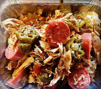 Product: Louisiana Gumbo - created from the memories of a Louisiana childhood where fall afternoons were spent in the kitchen, hovering around the stove, eager for when the Gumbo would finally be ready - Canihaveabite in Plaza - Kansas City, MO Health Food Restaurants