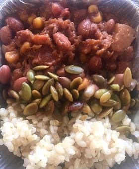 Product: 2 Alarm Pumpkin Chili  with Cilantro Lime Rice - pumpkin, red beans, peppers, chili spices served with cilantro lime rice and garnished with spicy pumpkin seeds - Canihaveabite in Plaza - Kansas City, MO Health Food Restaurants