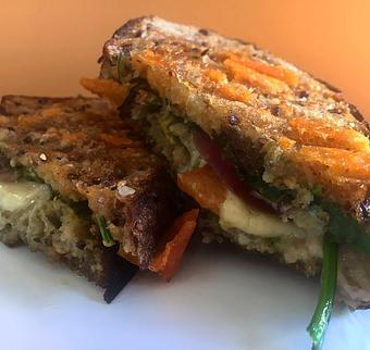 Product: grilled cheese with 2 cheeses, veggies on Ibis Seeded bread - Canihaveabite in Plaza - Kansas City, MO Health Food Restaurants