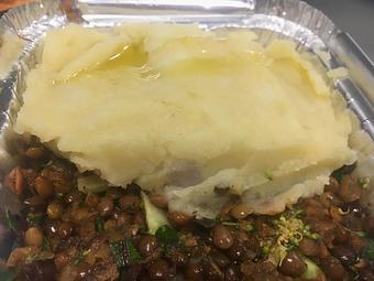 Product: Tuscan Shepherd's Pie - organic lentils, carrots, mushrooms, celery, brussels sprouts, sunflower seeds, onions, and garlic mashed potatoes topped with sunflower seeds - Canihaveabite in Plaza - Kansas City, MO Health Food Restaurants