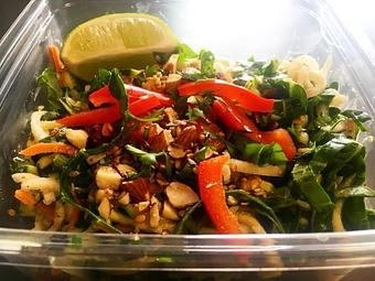 Product: A raw Zucchini Pad Thai is the perfect antidote for muggy weather. Organic zucchini noodles, carrots, turnips, pak choi from Woodland City KC and scallions from Stony Crest Urban Farm - Canihaveabite in Plaza - Kansas City, MO Health Food Restaurants