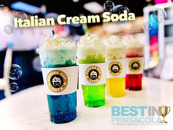 Product: There are unlimited flavors to the Italian Cream Soda! So many flavors! - Coffee Guy Cafe in Pensacola, FL Coffee, Espresso & Tea House Restaurants