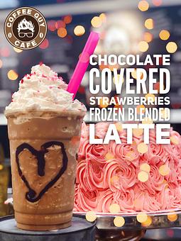 Product: Our year-round available Valentine Specialty Latte is a delicious chocolate covered strawberry in a cup! - Coffee Guy Cafe in Pensacola, FL Coffee, Espresso & Tea House Restaurants