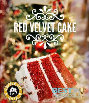 Product: This is our traditional double layered, scarlet colored, chocolate cake with a cream cheese frosting. - Coffee Guy Cafe in Pensacola, FL Coffee, Espresso & Tea House Restaurants