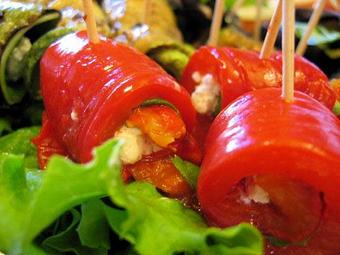 Product: Grilled red bell peppers stuffed with goat cheese and basil. - Danila Cuisine Private Chef in Los Angeles, CA Food & Beverage Stores & Services