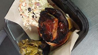 Product: BBQ Portabello Sandwich topped with Southwest Slaw and a side of Collard Greens - Deep Run Roadhouse in West End - Richmond, VA Barbecue Restaurants
