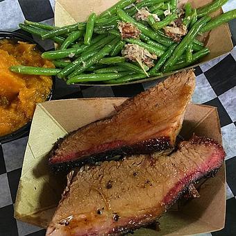 Product: Brisket Plate with sides of Green Beans and Sweet Potatoes - Deep Run Roadhouse in West End - Richmond, VA Barbecue Restaurants