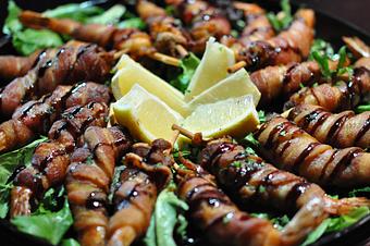 Product: Bacon Wrapped Prawns - Demetris Woodstone Taverna in Edmonds, WA Greek Restaurants