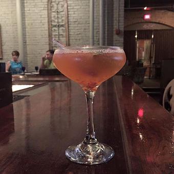 Product: bison grass vodka, st. germain elderflower liqueur, fresh strawberry, fresh basil, fresh lemon juice, simple syrup, rosewater - Divani in Grand Rapids, MI American Restaurants