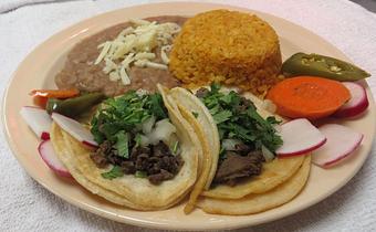 Product: Two mini tacos with choice of meat and served with rice & beans. - El Torito Restaurant & Meat Market in Hesperia, CA Mexican Restaurants