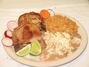 Product: Pork Chop Plate served with rice & beans and choice of drink - El Torito Restaurant & Meat Market in Hesperia, CA Mexican Restaurants