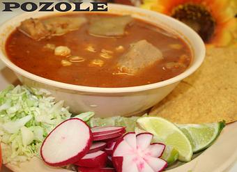 Product: Pozole served with choice of tortilla or tostadas - El Torito Restaurant & Meat Market in Hesperia, CA Mexican Restaurants