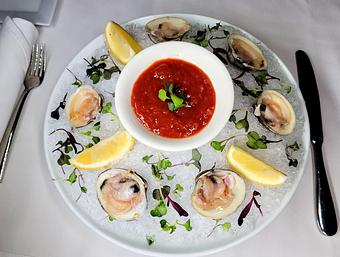 Product: fresh little neck clams served with marinara sauce - Empire Steak House in New York, NY Seafood Restaurants