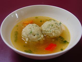 Product: Matza Ball Soup - Expressly Leslie Vegetarian Specialties in On the Square in Woodstock, Illinois - Woodstock, IL Mediterranean Restaurants