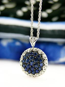 Product: 14k white gold pave sapphire pendant. - Facet Foundry Jewelry Studio - Custom Jewelry Design Repair & Restoration. - We Buy Gold!-Work Done On Premises in Gastonia, NC Jewelry Stores