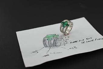 Product: Custom designed 18k white gold diamond and emerald ring for a valued customer. - Facet Foundry Jewelry Studio - Custom Jewelry Design Repair & Restoration. - We Buy Gold!-Work Done On Premises in Gastonia, NC Jewelry Stores