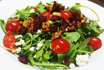 Product: Baby arugula, goat cheese, cherry tomatoes, sundried cranberries, candied walnuts. 9.99

Add Grilled or Crispy Chicken 2.99
Add Shrimp or Tender Grilled Steak 3.99 - Finnegan's Grill in Ashburn, VA American Restaurants