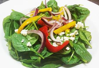 Product: Spinach, red, green, and yellow bell pepper, goat cheese, and red onion. 7.99

Add Grilled or Crispy Chicken 2.99
Add Shrimp or Tender Grilled Steak 3.99 - Finnegan's Grill in Ashburn, VA American Restaurants