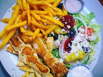 Product: chicken souvlaki platter, greek food, breakfast, brunch, lunch, dinner, pizza, diner, food, - Foodys Diner and Pizza House in Tampa - Tampa, FL Bakeries