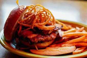 Product: If you love burgers, you'll love our Mount Dessert Island! It's always a crowd pleaser. - Geddy's in Downtown Bar Harbor, just steps from the town pier. - Bar Harbor, ME American Restaurants