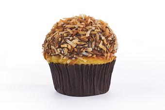 Product: Coconut Cake, Chocolate Buttercream, Drizzle of Caramel, Toasted Coconut. Girl scout cookie inspired! - Gigi's Cupcakes in Hilton Neighborhood - Maplewood, NJ Bakeries