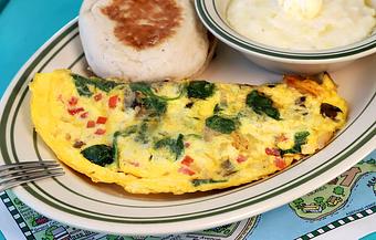 Product: The Kathleen Omelet is a dream for vegetarians in search of a hearty, fresh-made breakfast. - Goody Goody Burgers - Hyde Park in Tampa, FL Hamburger Restaurants