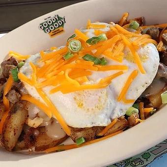 Product: The Hangover is a hearty breakfast for hungry diners. - Goody Goody Burgers - Hyde Park in Tampa, FL Hamburger Restaurants
