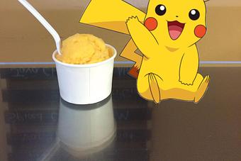 Product: Even Pikachu likes our Mango Italian Ice - Here's The Scoop Homemade Ice Cream and Italian Ices in Melbourne, FL Dessert Restaurants