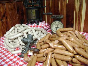 Product: Bockwurst and Bratwurst at the Hermann Wurst Haus - Hermann Wurst Haus in Historic Downtown Hermann - Hermann, MO Delicatessen Restaurants