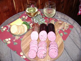 Product: Slice and Eat Sausage like German Bologna, Sweet Lebanon Bologna,  Summer Sausage with Cheese and Jalapeno at the Hermann Wurst Haus - Hermann Wurst Haus in Historic Downtown Hermann - Hermann, MO Delicatessen Restaurants