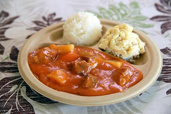 Product: Beef Stew, Side of Rice and Potato/Mac Salad - Highway Inn Kaka'ako in Kaka'ako - Honolulu, HI Diner Restaurants