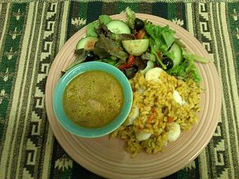 Product: Chicken Sausage Gumbo, mixed green salad and Shrimp Jambalaya. It must be Mardi Gras. - Hillsboro General Store in Hillsboro New Mexico Historical District - Hillsboro, NM American Restaurants