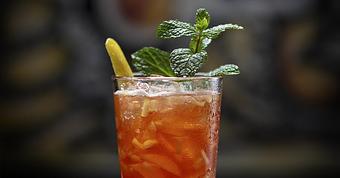 Product: Gosling's dark rum, Fuji apple, lemon, simple syrup, hibiscus, mint, 
ginger beer - House of Blues Restaurant & Bar in Chicago, IL Restaurants/Food & Dining