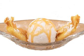 Product: Fried Bananas and Coconut Ice Cream Topped with Caramel - Jasmine Thai Restaurant in Palmdale, CA Thai Restaurants