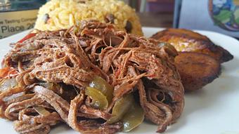 Product: Ropa Vieja, arroz con gandules y maduros - Joe's Caribe Restaurant and Bakery in Scenic Heights - Pensacola, FL Caribbean Restaurants