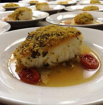 Product: Panko crusted sea bass in a curry broth - John Michael Exquisite Weddings and Catering in Ivanhoe Village - Winter Park, FL Caterers Food Services