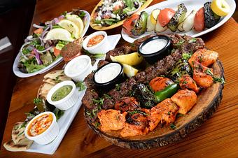Product: The Sultan Platter with Combo Appetizer Platter and Grilled Veggies. - Kebab Place in DTSA - Santa Ana, CA Greek Restaurants
