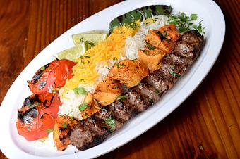 Product: sirloin ground beef koobideh and organic chicken kebab with rice - Kebab Place in DTSA - Santa Ana, CA Greek Restaurants