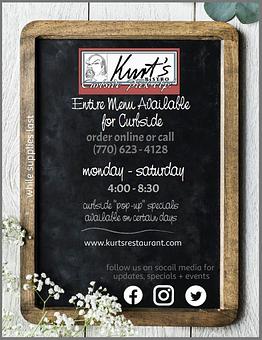 Product: Curbside + Delivery  Avaialble - Kurt's Euro Bistro in Duluth - Duluth, GA Steak House Restaurants