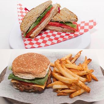 Product: Turkey Sandwich & Hamburger with Baked Fries - KZ Wellness Cafe in Hialeah, FL Health Food Restaurants