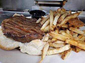 Product: Prime Rib Sandwich & Fries - LT Evans Eatery & Drafthouse in Danville, PA American Restaurants