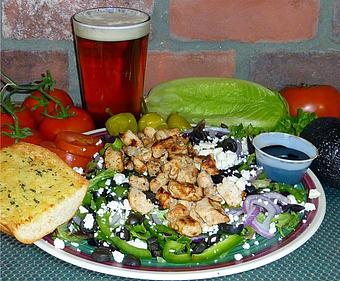 Product: Greek Grilled Chicken Salad - Lamppost Pizza in Davis, CA Pizza Restaurant