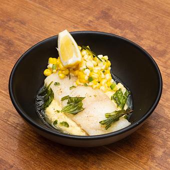 Product: Seared Halibut with summer corn salad, basil & brown butter - Lil’ Ba-Ba-Reeba! in River North - Chicago, IL Bars & Grills
