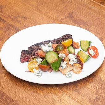 Product: Hanger Steak with tomato, blue cheese & migas panzanella - Lil’ Ba-Ba-Reeba! in River North - Chicago, IL Bars & Grills