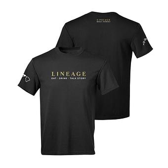 Product: Classic Lineage logo tshirt in Black. - Lineage in Shops of Wailea - Wailea, HI Comfort Foods Restaurants