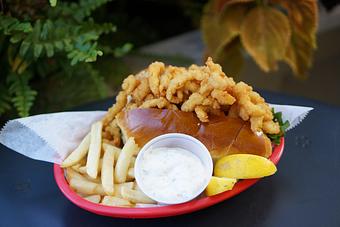 Product: The Hojo - Clam strip roll with fries. - Lobstah On A Roll in Back Bay; Newbury Street - Boston, MA American Restaurants