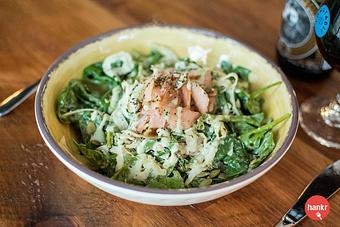 Product: Rushing Water’s smoked trout, shaved fennel, cherry tomatoes, cucumber, goat cheese, pepitas, citrus vinaigrette - Longtable Beer Cafe in Downtown Middleton - Middleton, WI American Restaurants