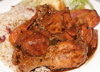 Product: Brown Stew Chicken w/ White Rice or Rice and Peas - Mac Inez Caribbean Cuisine in Hackensack, NJ Caribbean Restaurants Product: Brown Stew Chicken w/ White Rice or Rice and Peas - Mac Inez Caribbean Cuisine in Hackensack, NJ Caribbean Restaurants