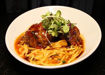 Product: American Style Meat Balls over Asian Noodles - Marco Polo's - For Information and Reservations in Great Neck, NY Bars & Grills